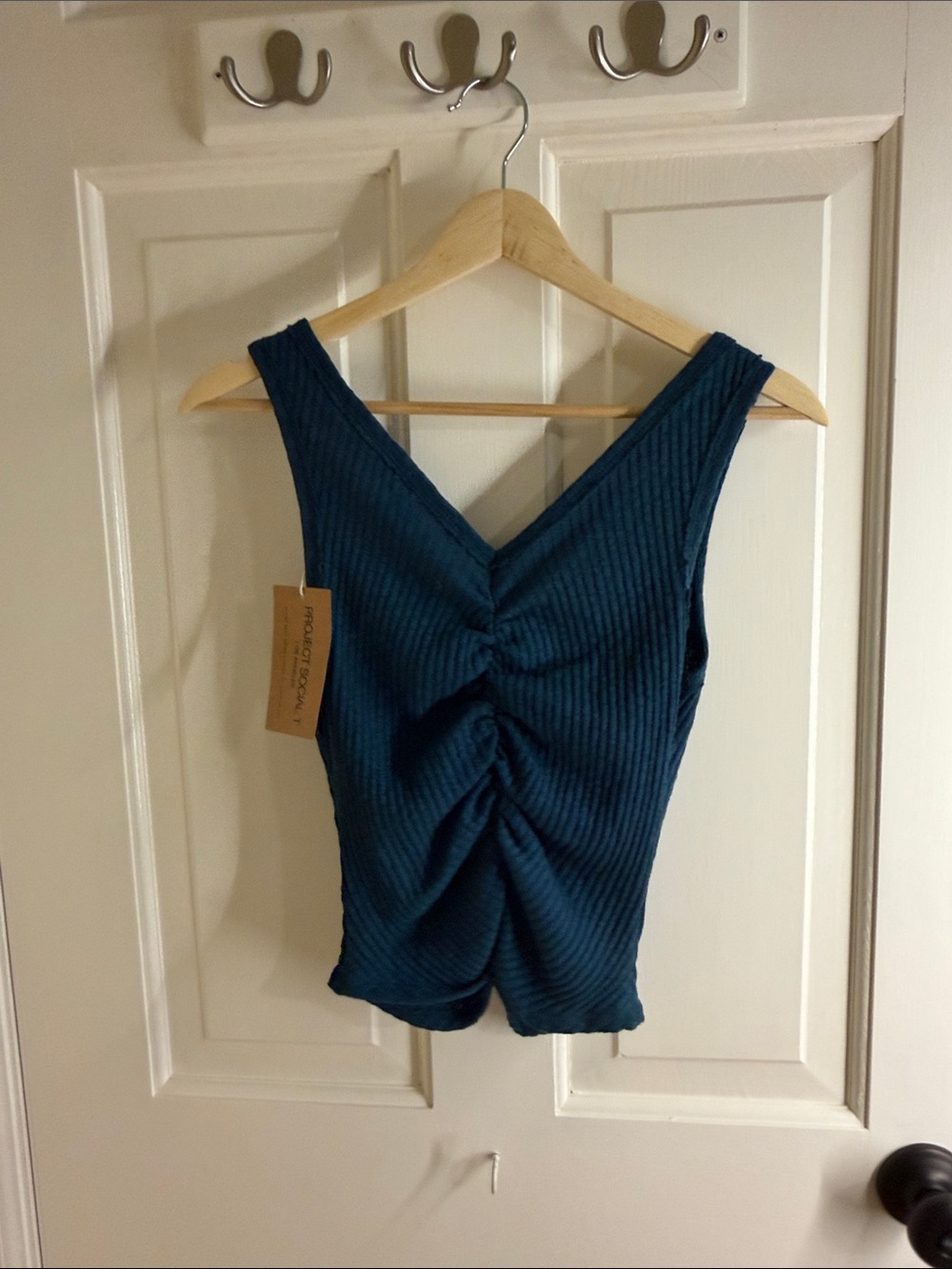 Project Social T Deep Teal Ribbed V-Neck Ruched Tank - Picture 7 of 7